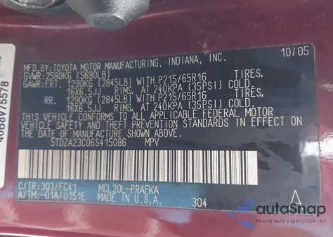 2006 Toyota Sienna Le из США, поврежденный, VIN 5TDZA23C06S415086